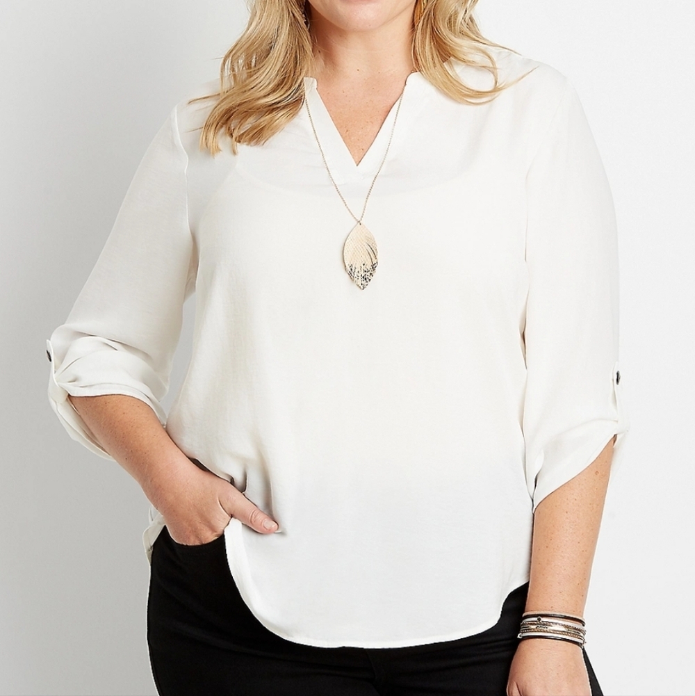 Maurices Atwood Pop Over White V-Neck Blouse